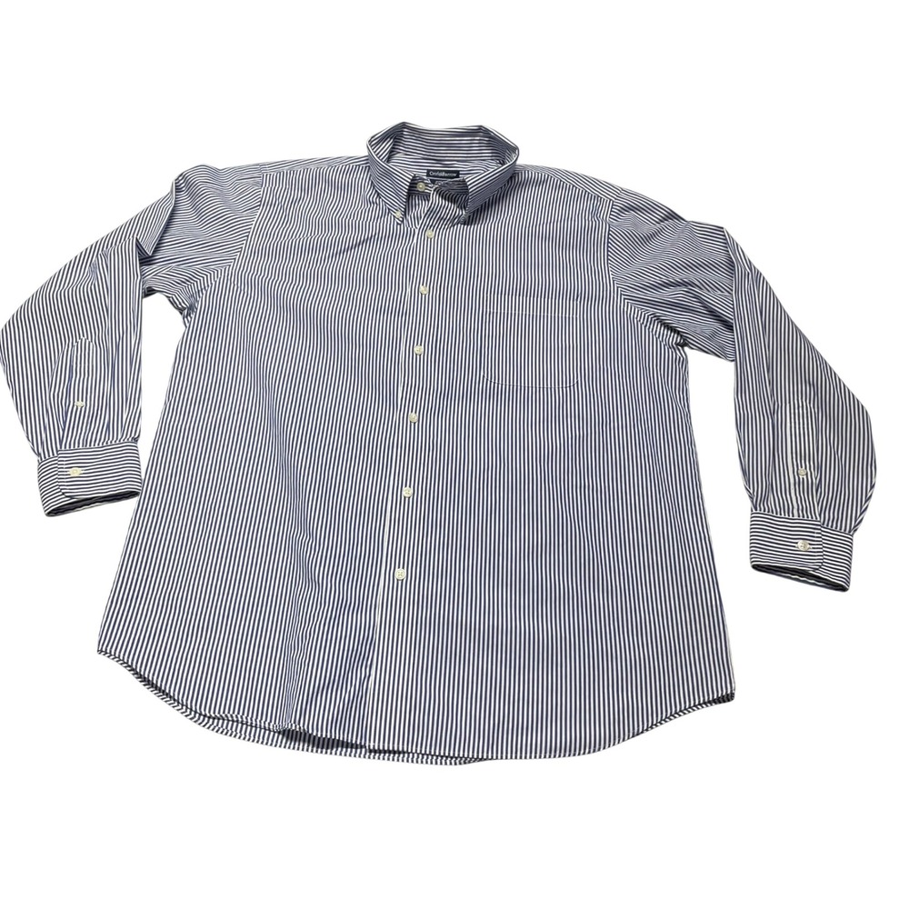 Croft & Barrow Button Down Shirt Mens 17.5 Blue Striped Easy Care Classic Fit